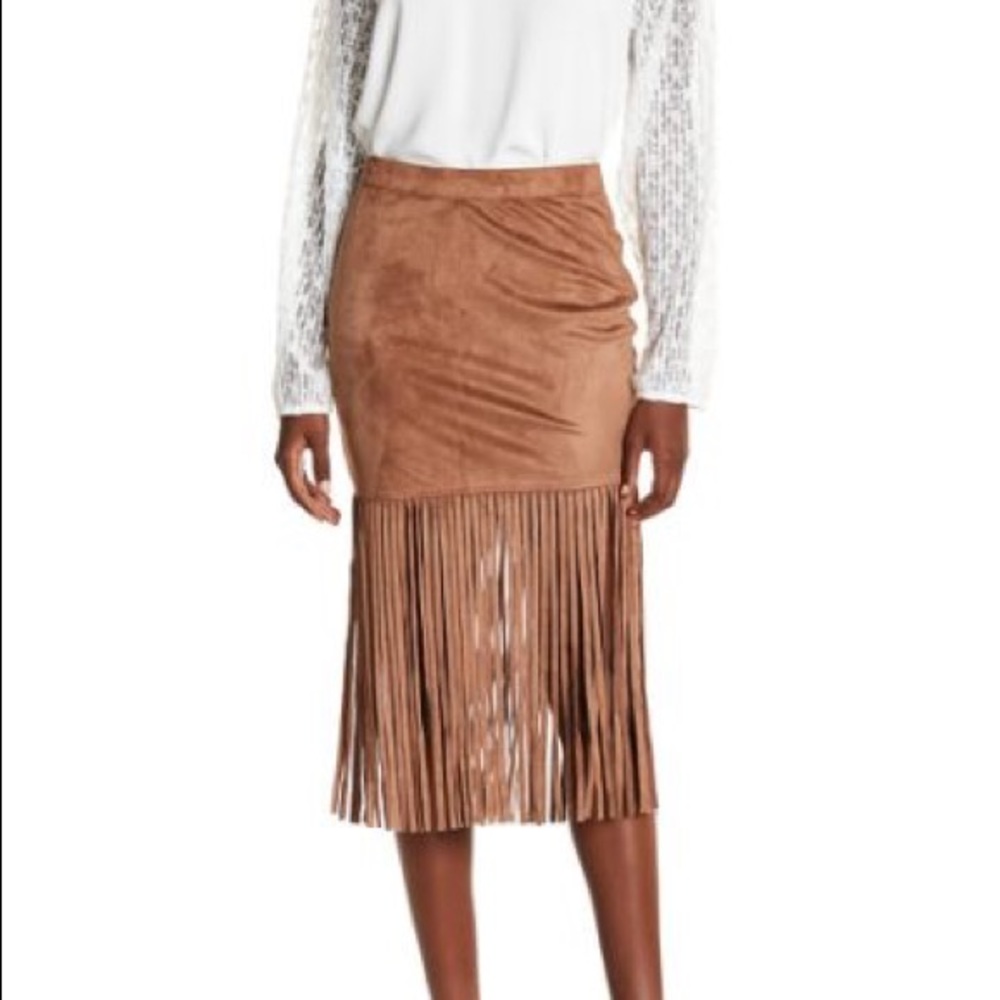 Astars Underground Vegan Fringe Skirt Mocha Suede